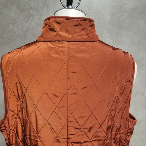 Talbots Flannel Lined Quilted Orange Vest Size Large - Picture 8 of 12